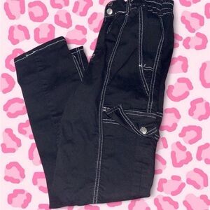 Black Cargo Pants with White Stitching